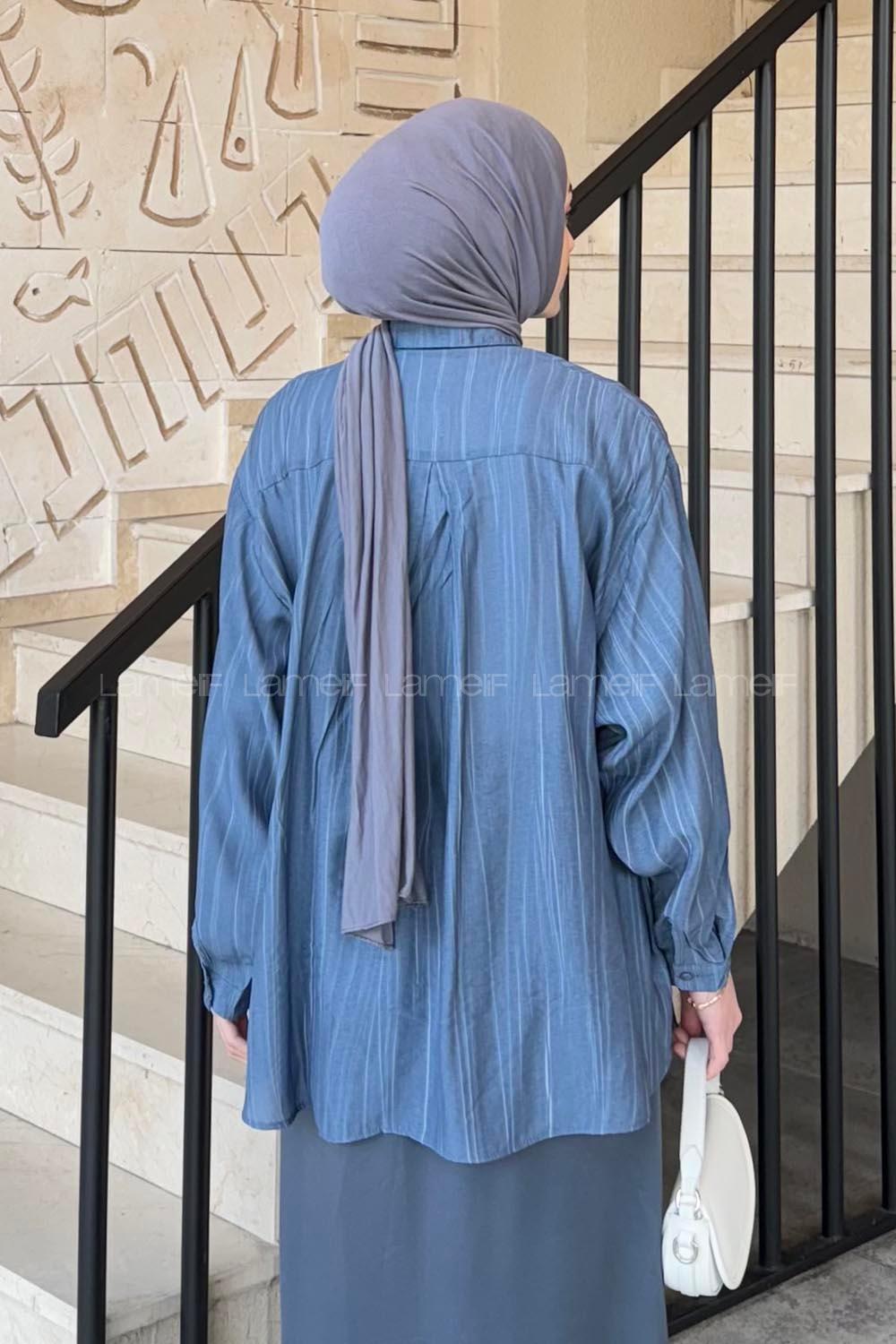 Lamelif Siena Keten Tesettür Gömlek İndigo