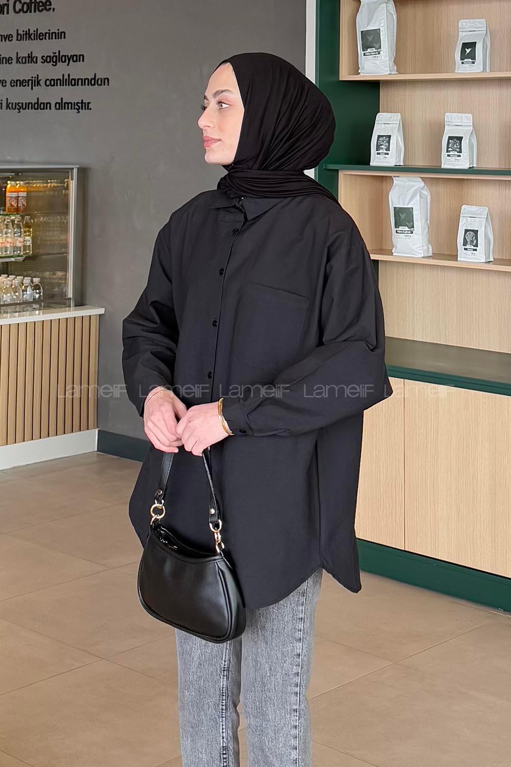 Lamelif Lena Oversize Gömlek Siyah