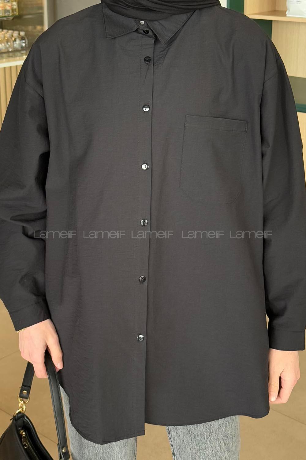Lamelif Lena Oversize Gömlek Siyah