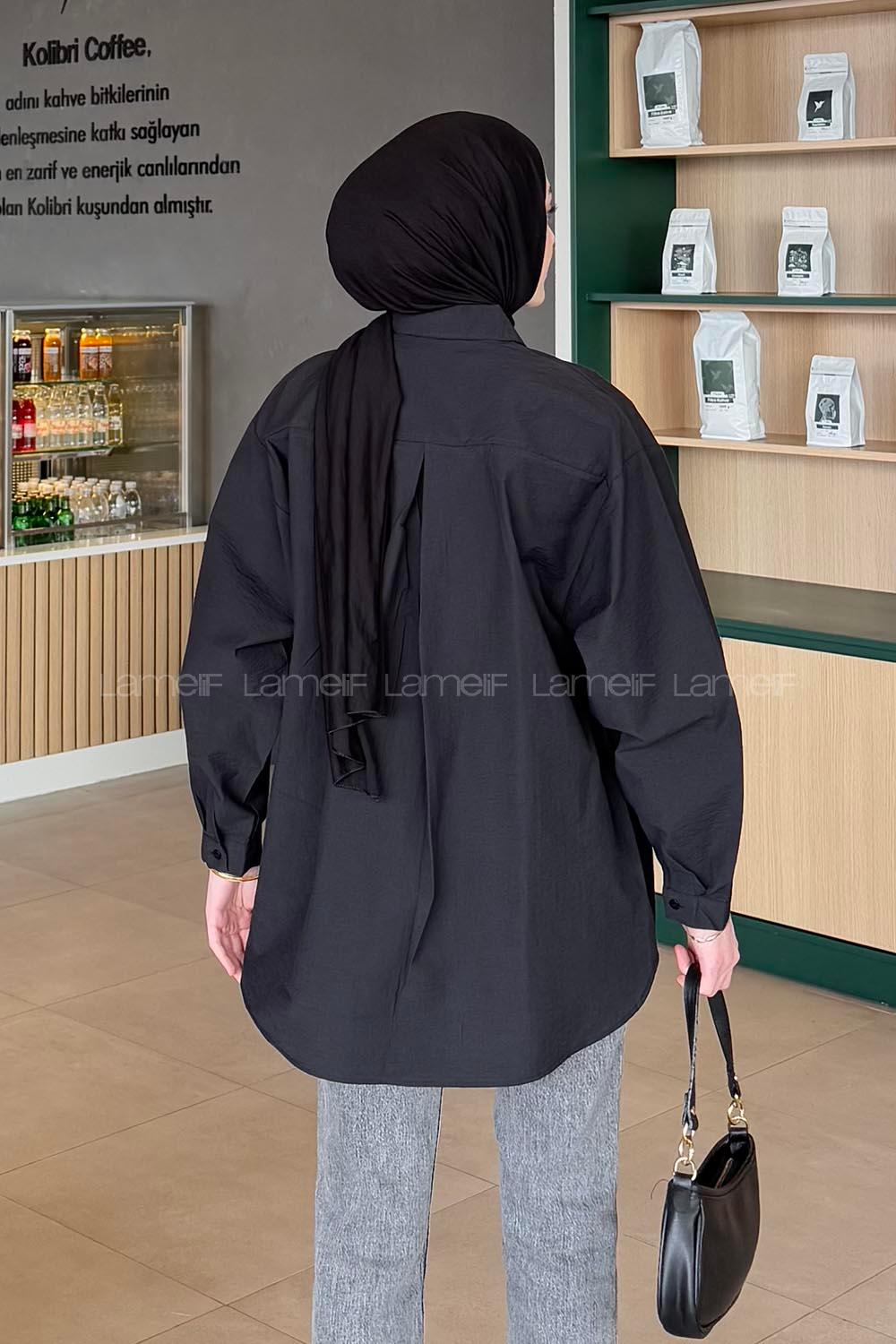 Lamelif Lena Oversize Gömlek Siyah