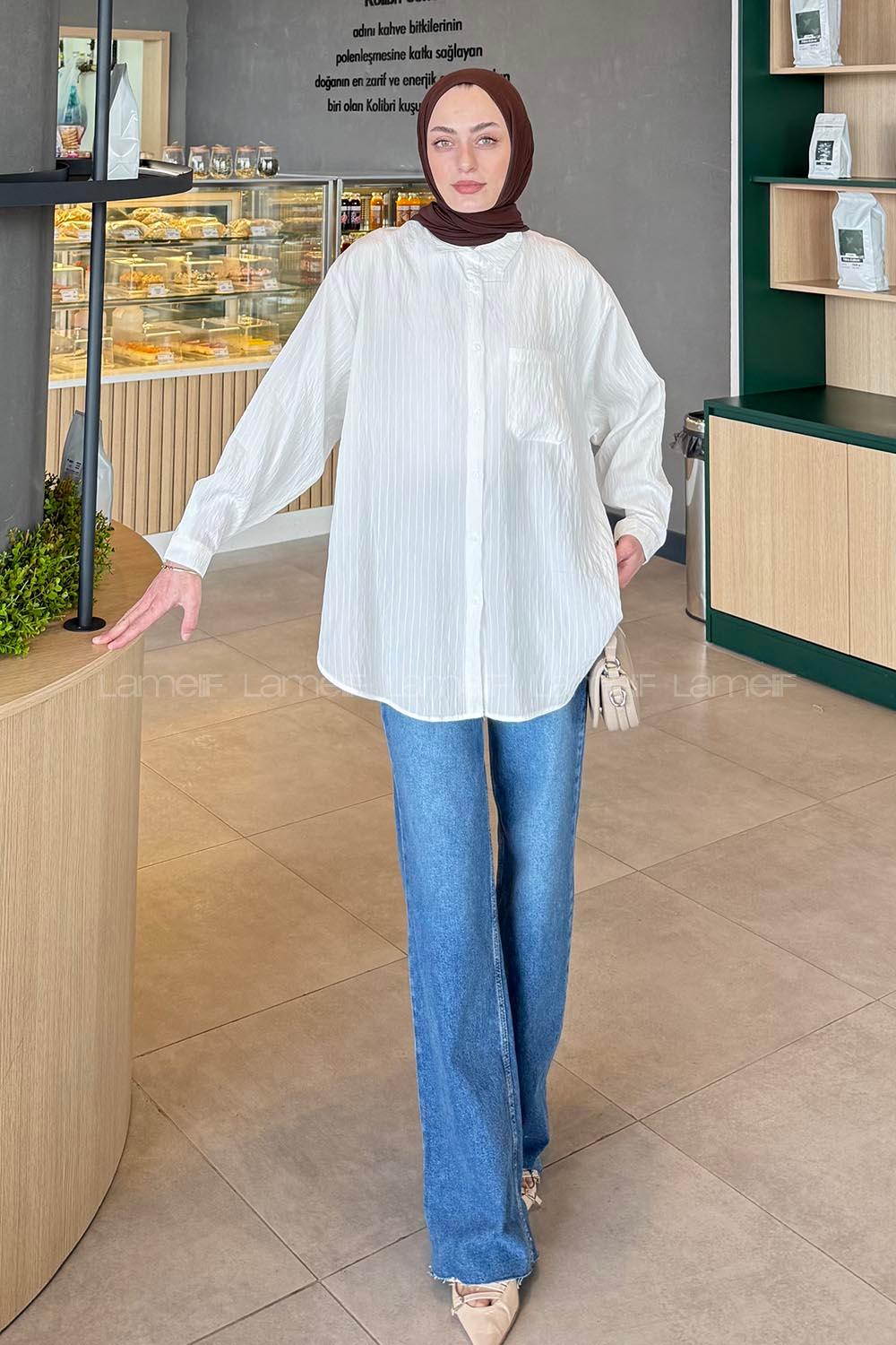 Lamelif Paris Tesettür Gömlek Beyaz