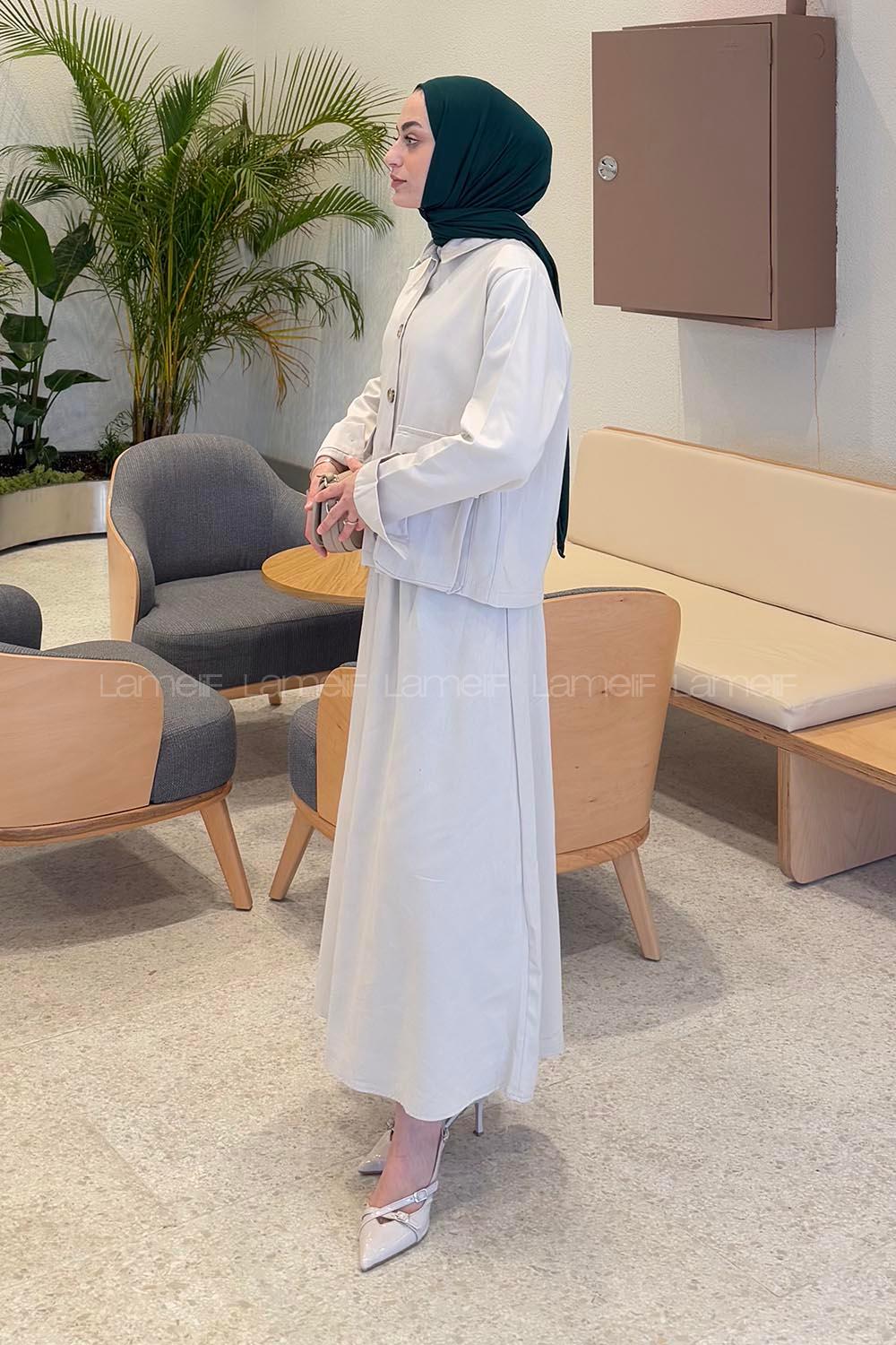 Stone Shirt Collar Long Arm Gabardin Flare Suit