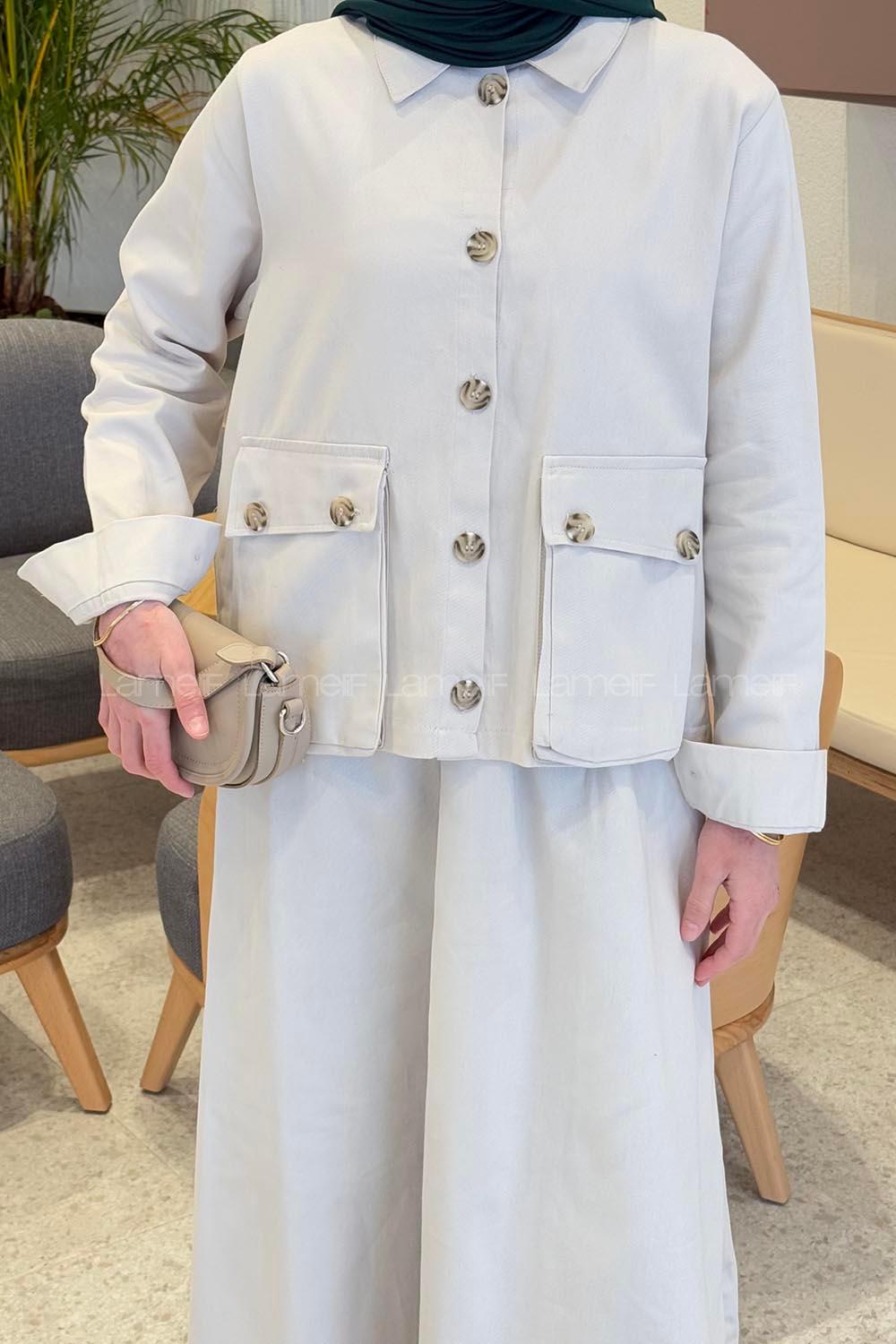 Stone Shirt Collar Long Arm Gabardin Flare Suit