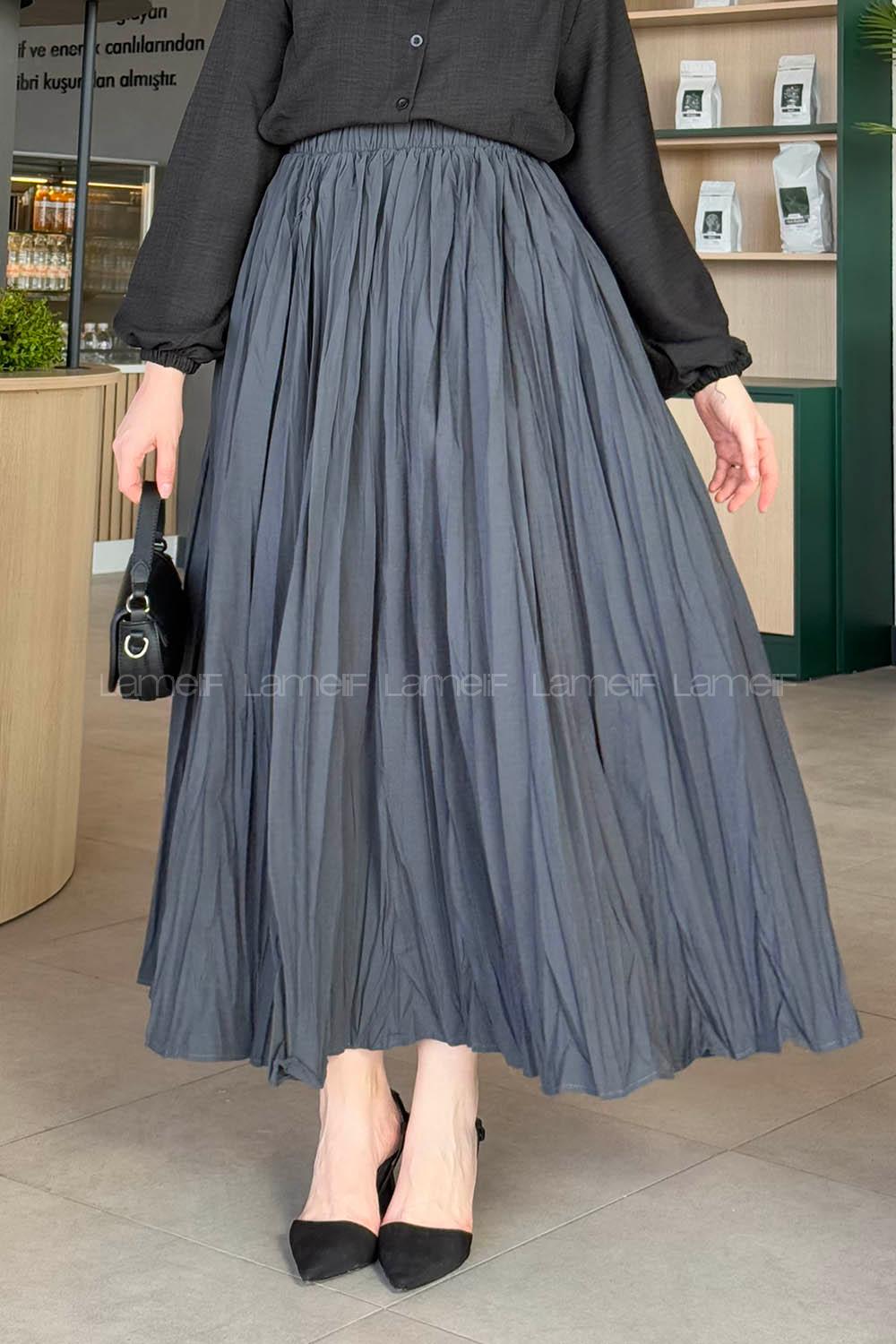 Lamelif Kraşlı Tesettür Etek Antrasit