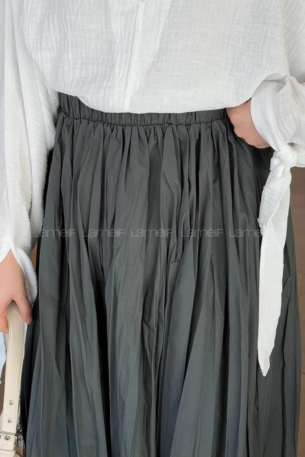 Lamelif Kraşlı Tesettür Etek Koyu Yeşil