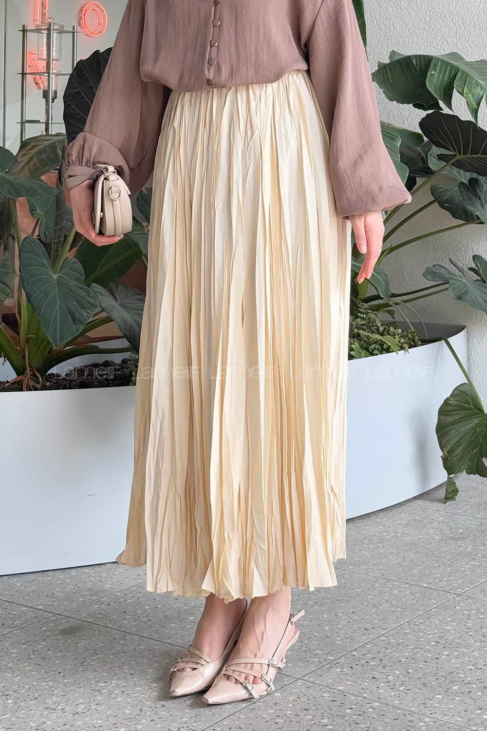 Lamelif Kraşlı Tesettür Etek Krem