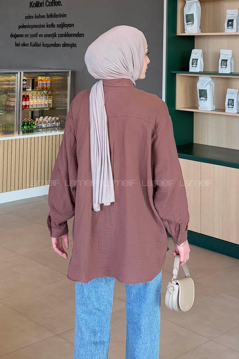 Lamelif Müslin Tesettür Gömlek Acı Kahve