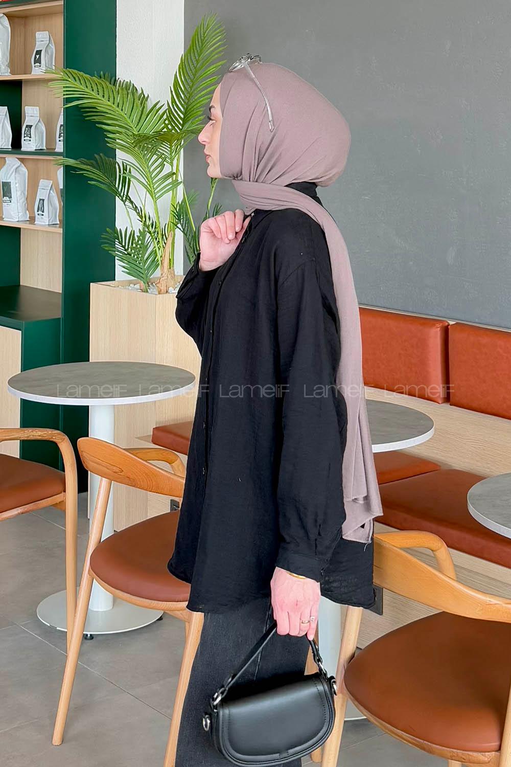 Lamelif Müslin Tesettür Gömlek Siyah