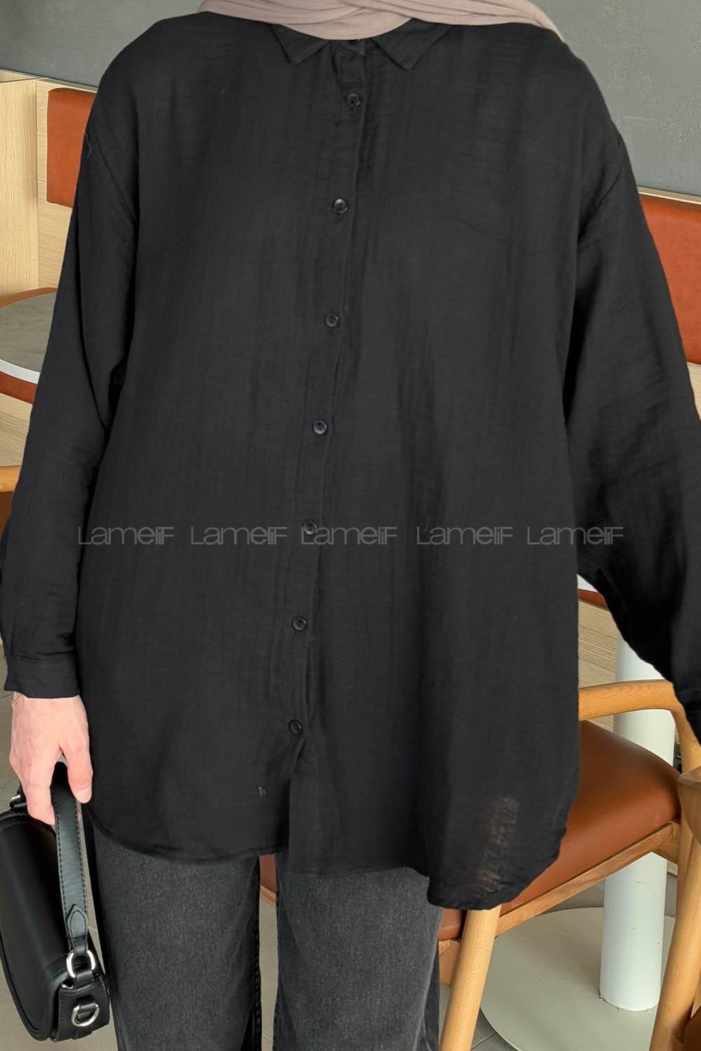 Lamelif Müslin Tesettür Gömlek Siyah