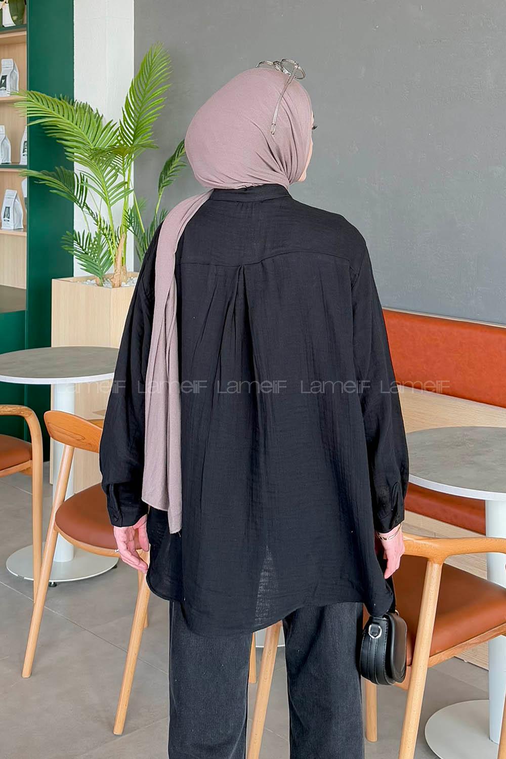 Lamelif Müslin Tesettür Gömlek Siyah