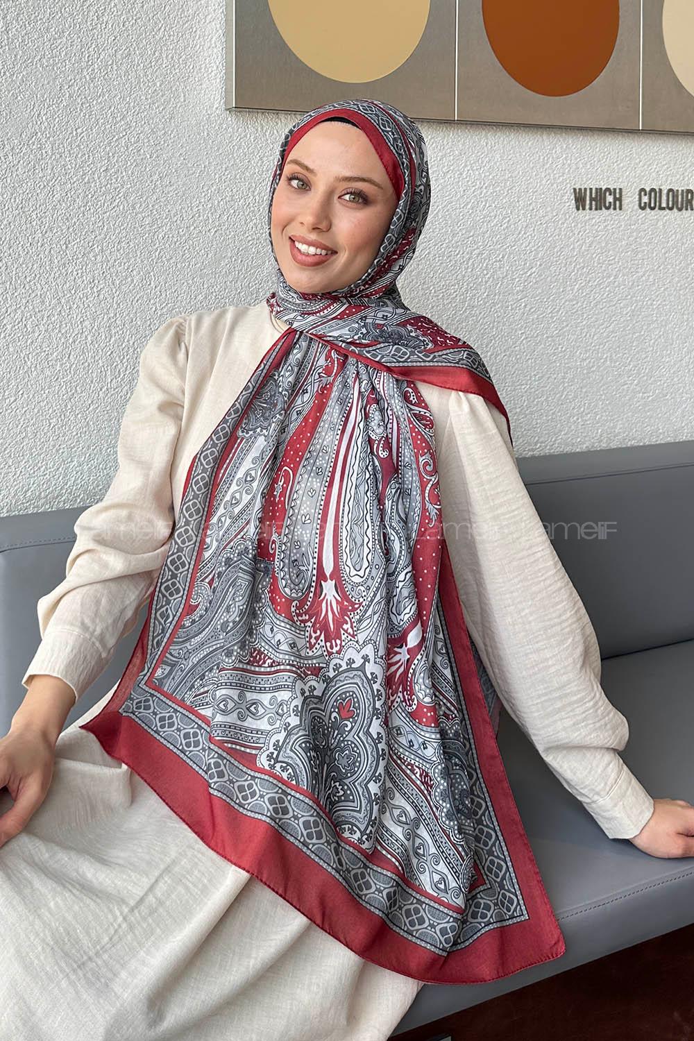 Lamelif Retro Desen Pamuk Şal Bordo