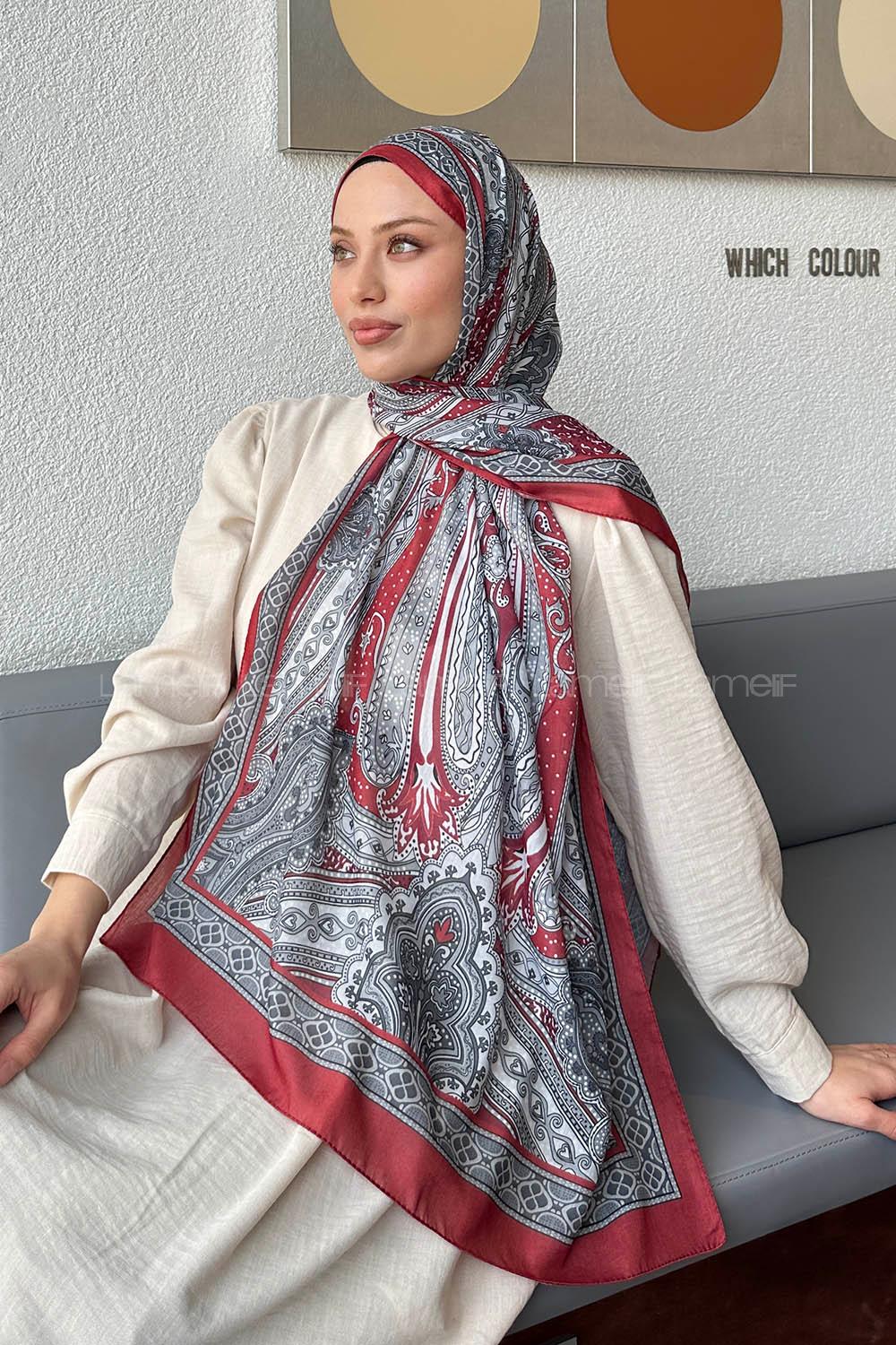 Lamelif Retro Desen Pamuk Şal Bordo