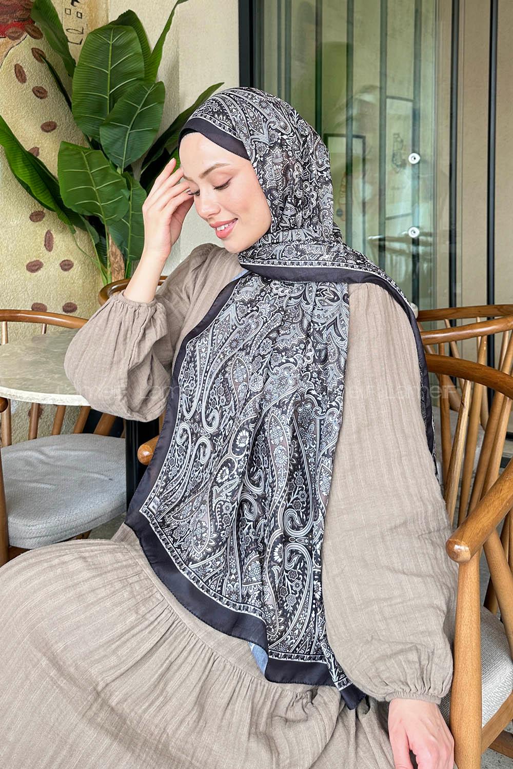 Lamelif Retro Desen Soft Şal Bitter Kahve Bej