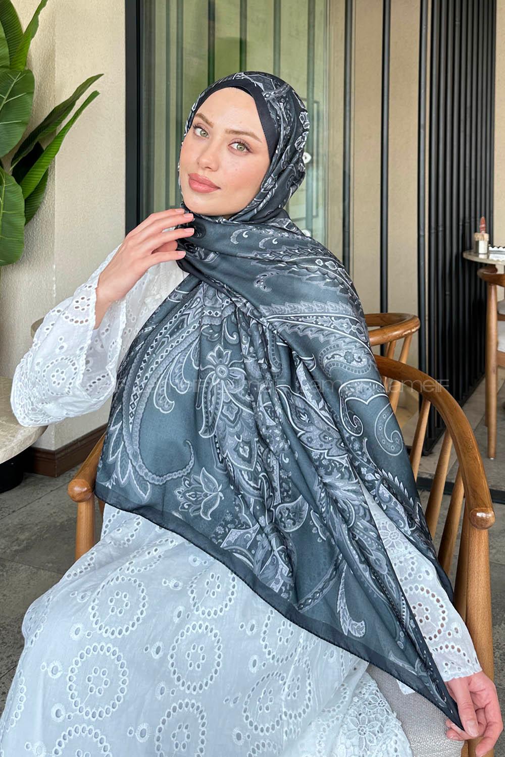 Lamelif Retro Desen Soft Şal Siyah