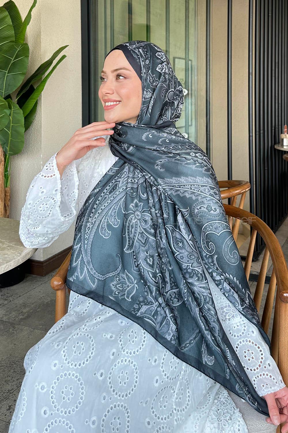 Lamelif Retro Desen Soft Şal Siyah