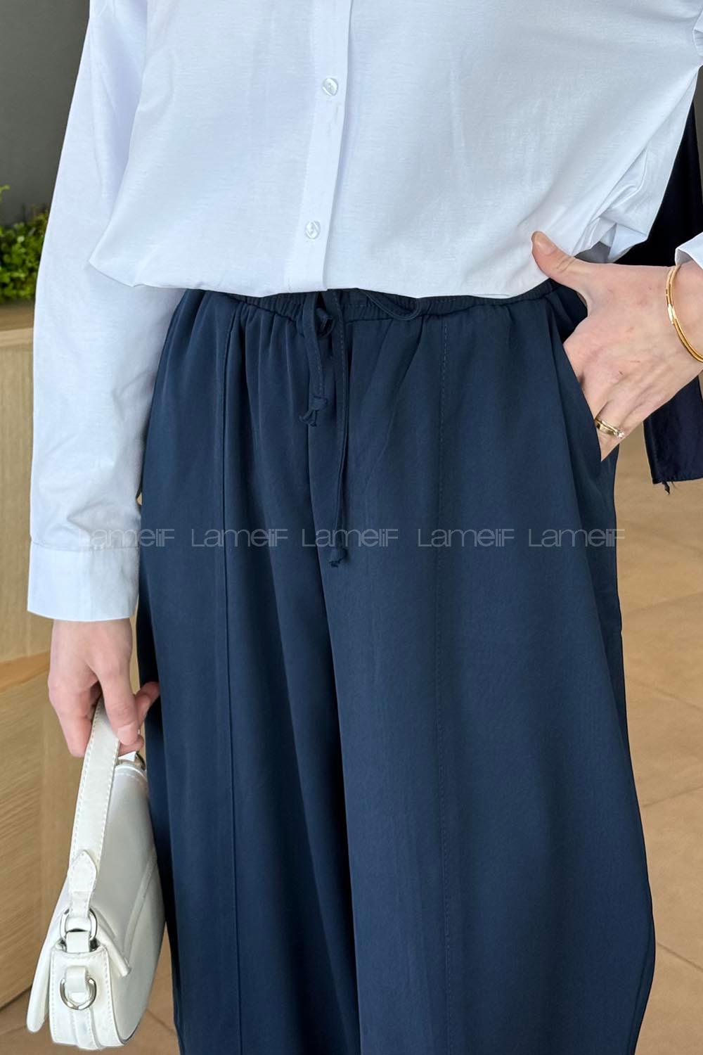 Navy Blue Polyester High Waist Carrot Pant Pants