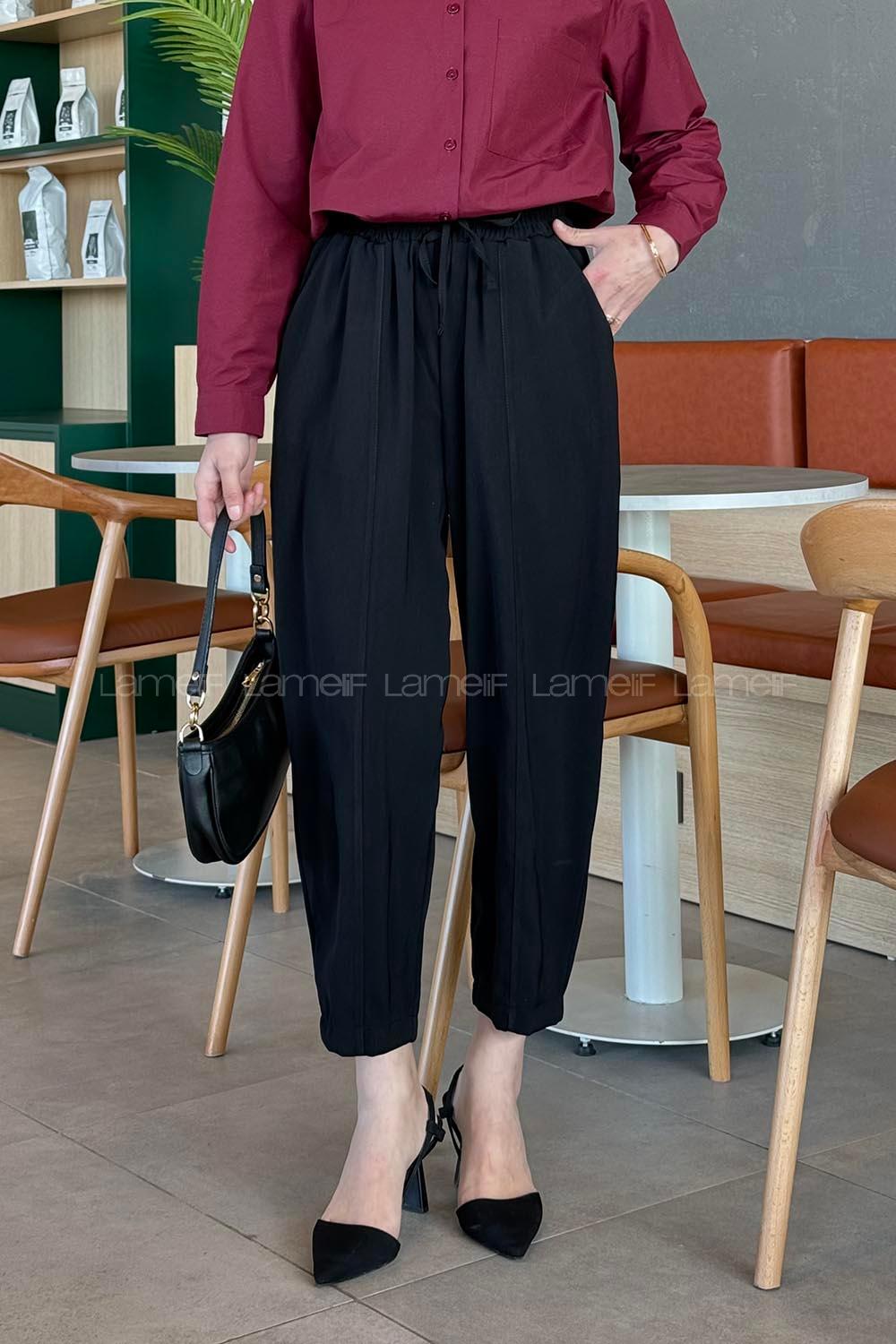 Black Polyester High Waist Carrot Pant Pants