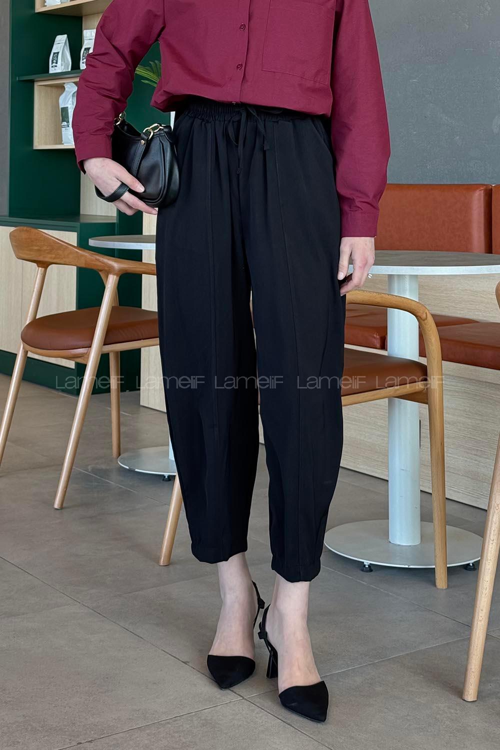 Black Polyester High Waist Carrot Pant Pants