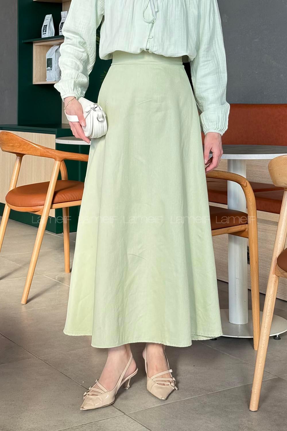 Lamelif Kloş Keten Etek Mint Yeşili