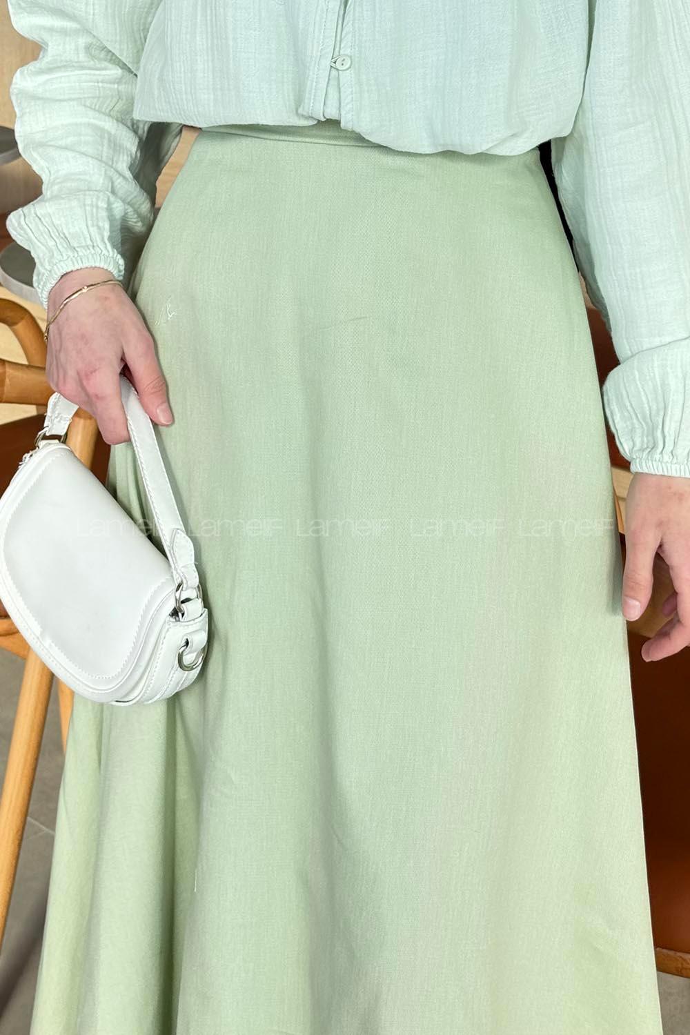 Lamelif Kloş Keten Etek Mint Yeşili