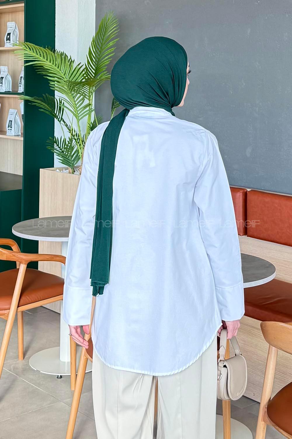 Lamelif Kuşaklı Tesettür Tunik Beyaz