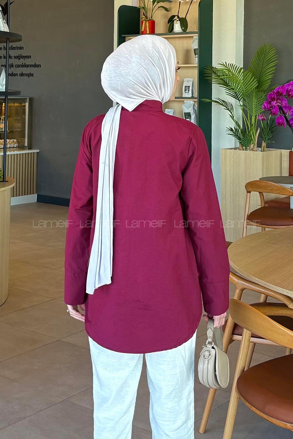 Lamelif Kuşaklı Tesettür Tunik Bordo
