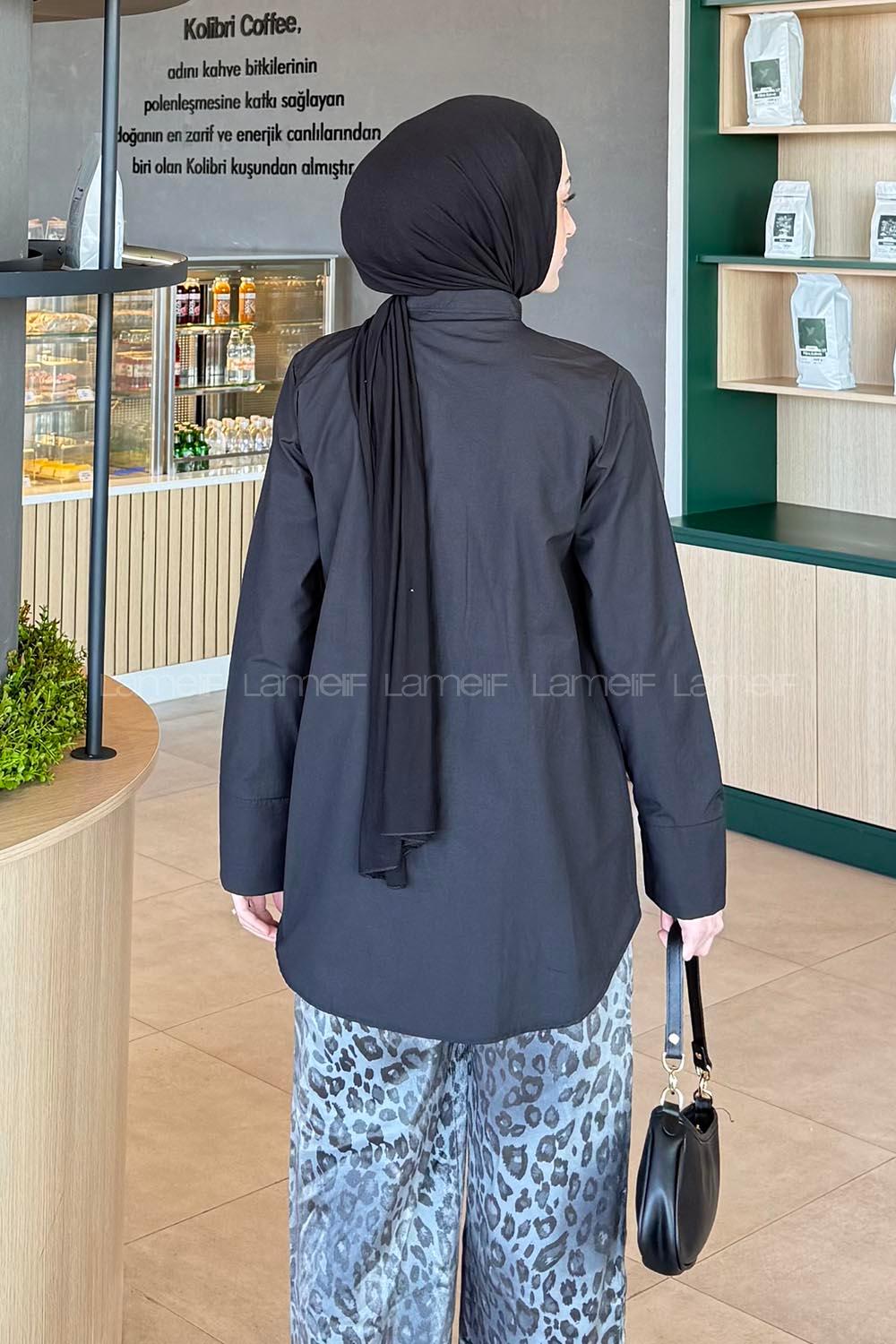 Lamelif Kuşaklı Tesettür Tunik Siyah