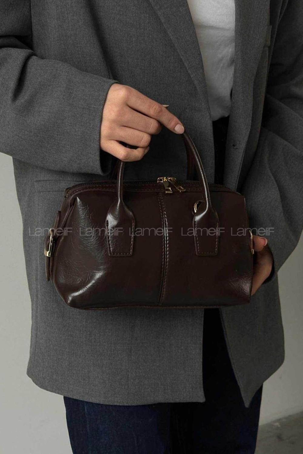 Lamelif Jennie Model Deri Kadın El Ve Omuz Çantası Acı Kahve