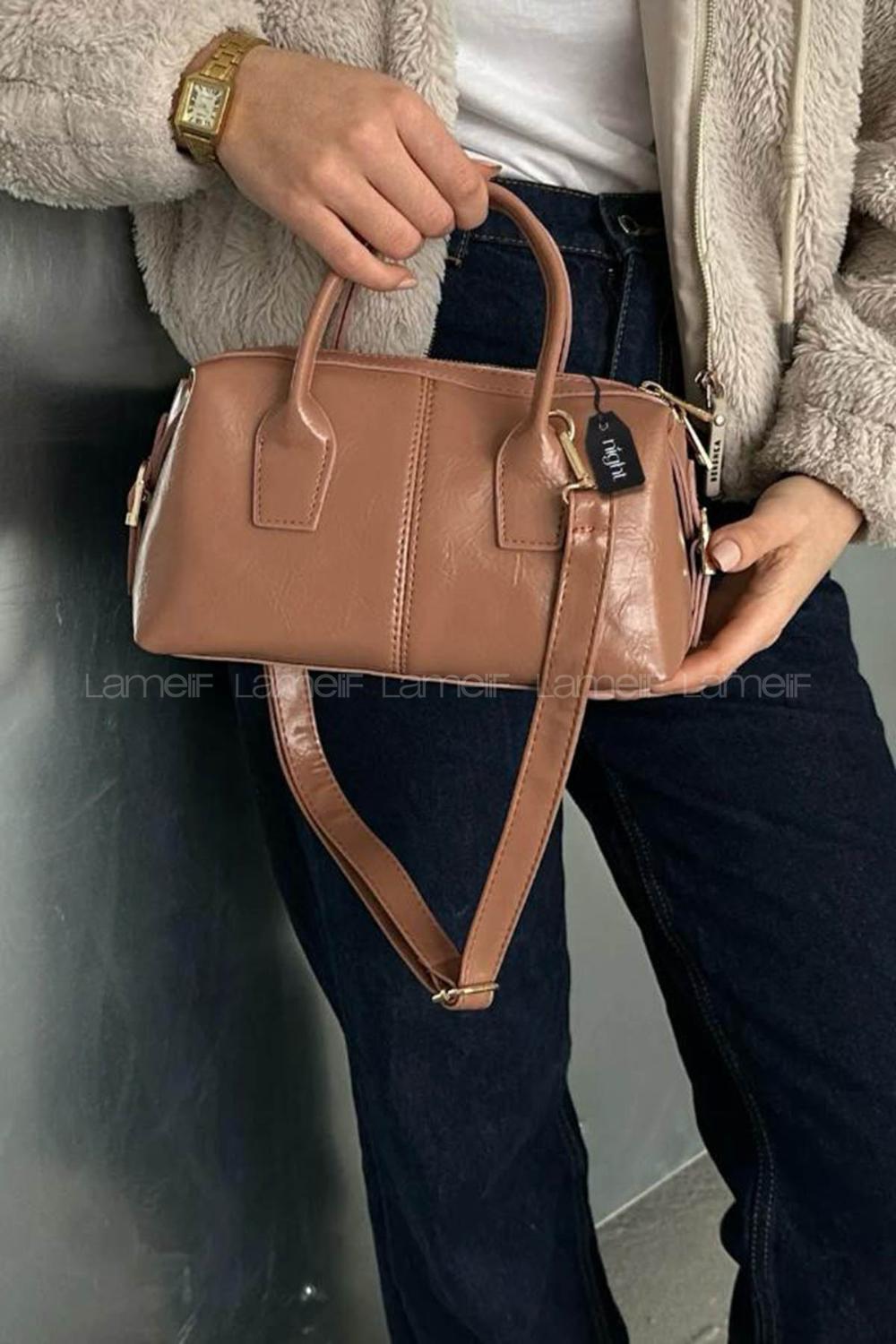 Lamelif Jennie Model Deri Kadın El Ve Omuz Çantası Pudra