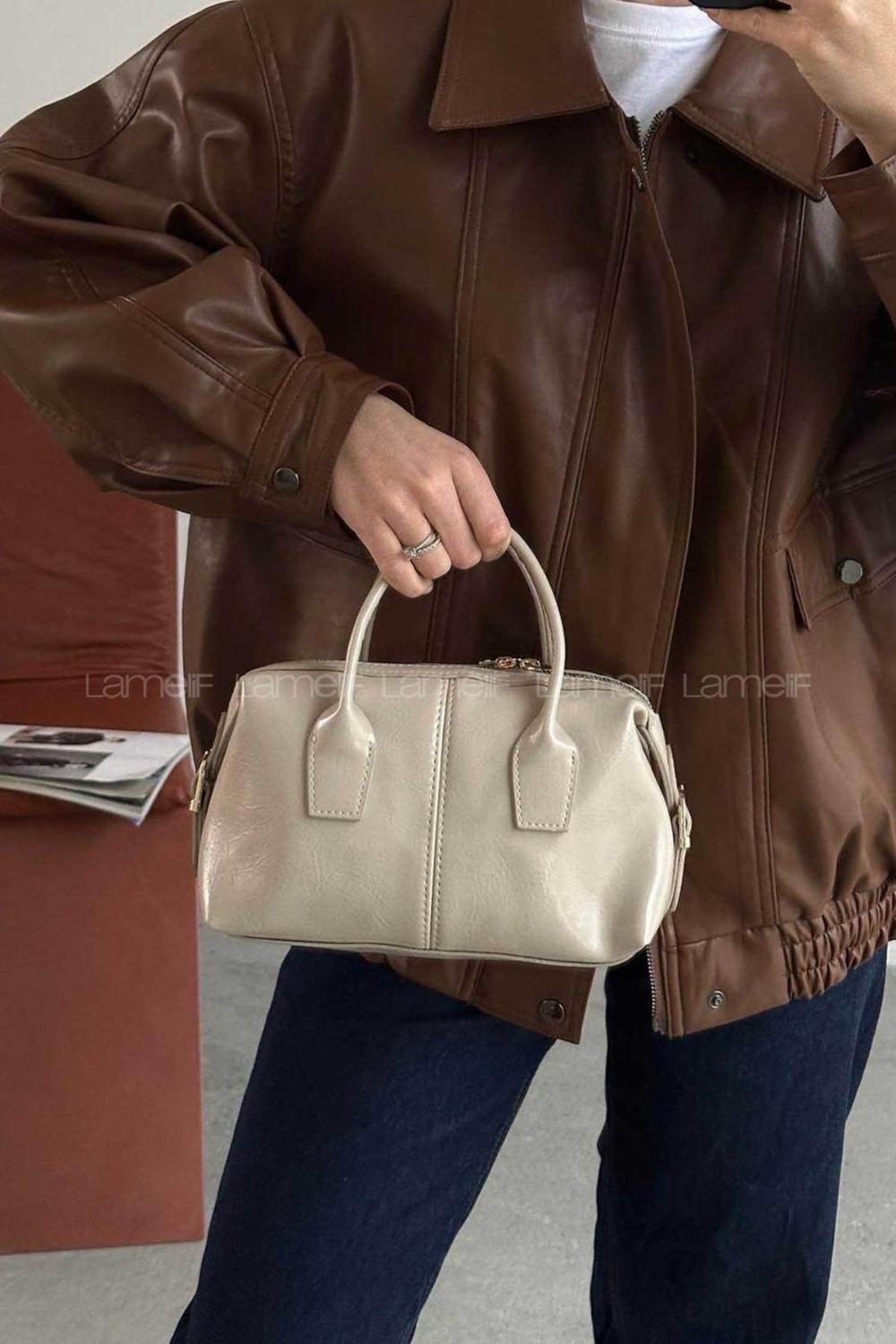 Lamelif Jennie Model Deri Kadın El Ve Omuz Çantası Vizonrengi