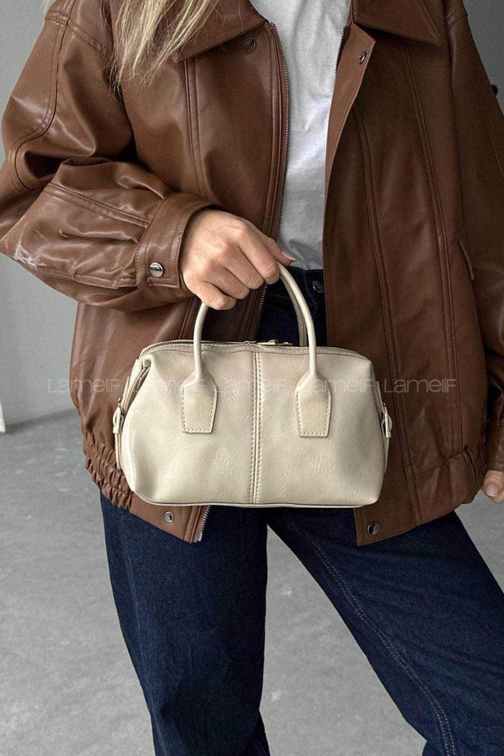 Lamelif Jennie Model Deri Kadın El Ve Omuz Çantası Vizonrengi