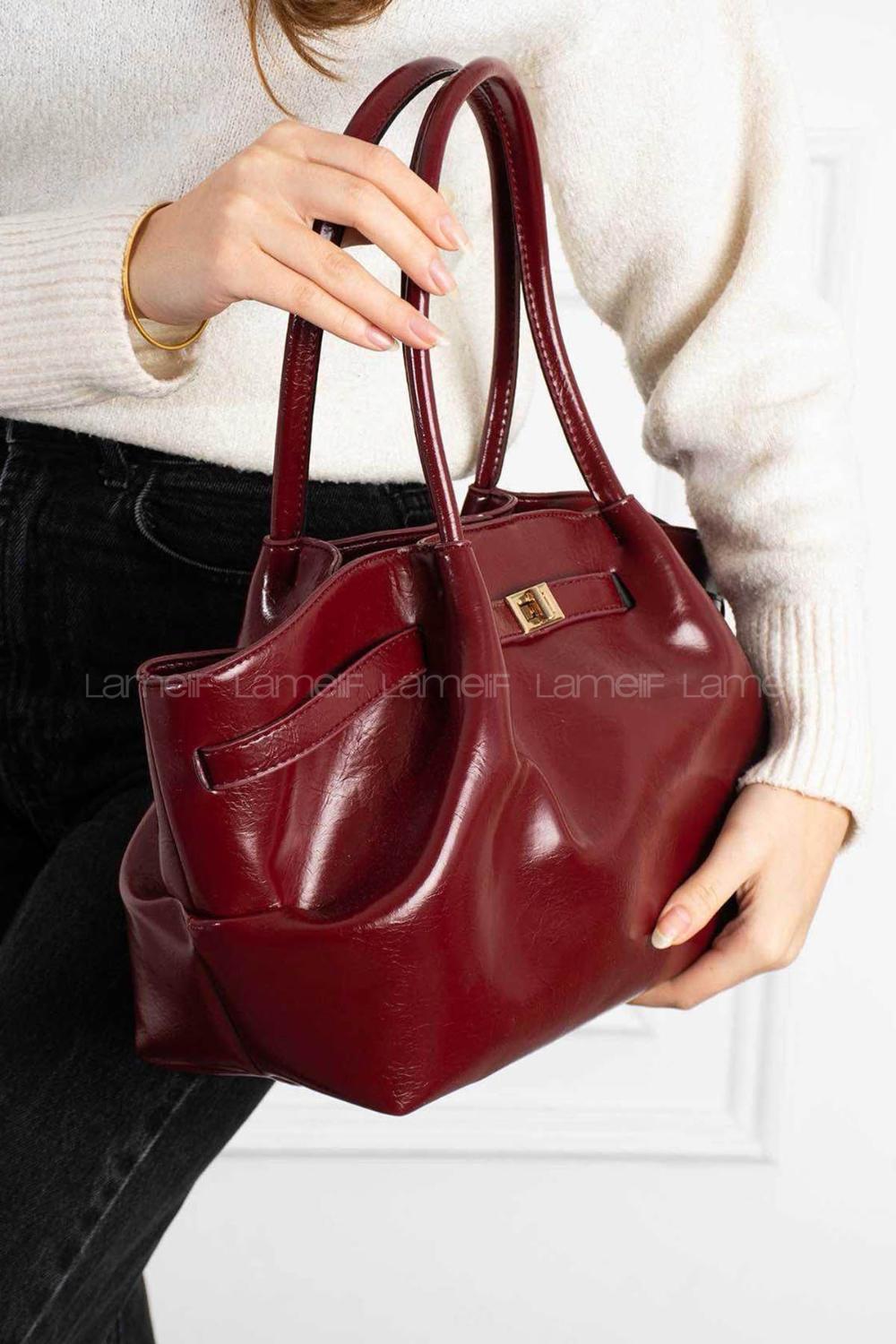 Lamelif Suni Deri Kemer Detaylı Else Kadın Kol Çanta Bordo