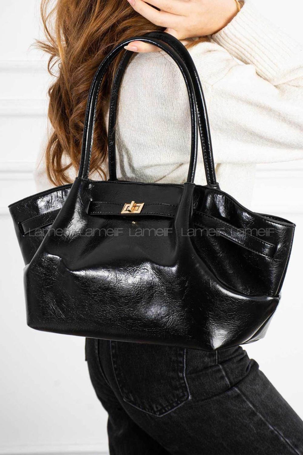 Lamelif Suni Deri Kemer Detaylı Else Kadın Kol Çanta Siyah