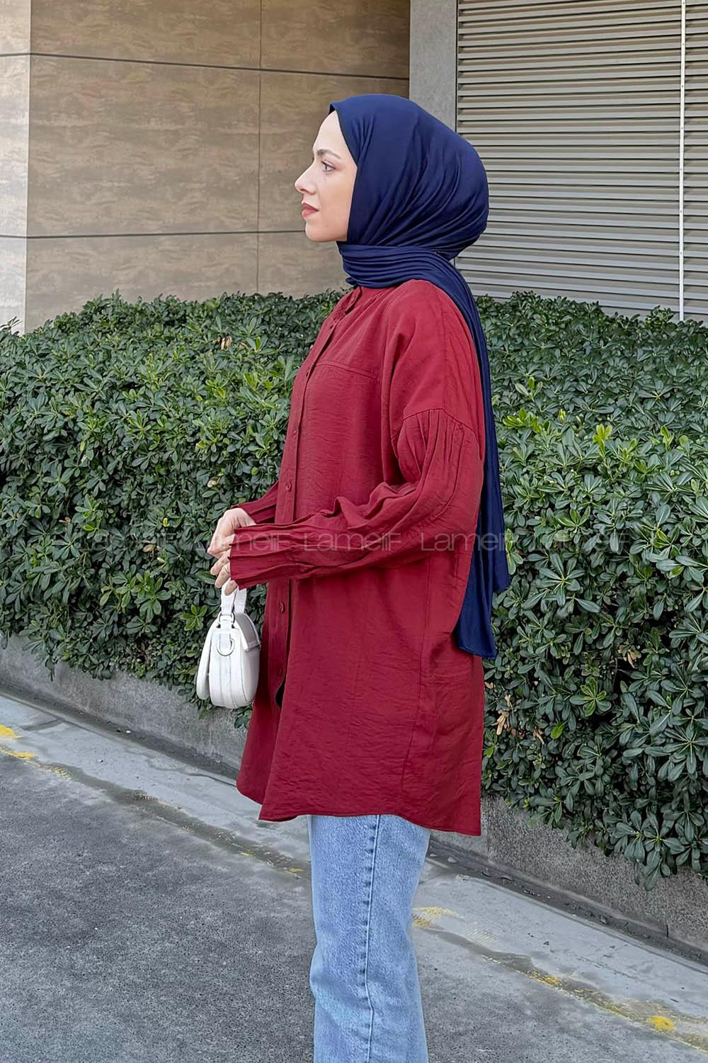 Lamelif Hakim Yaka Gömlek Bordo