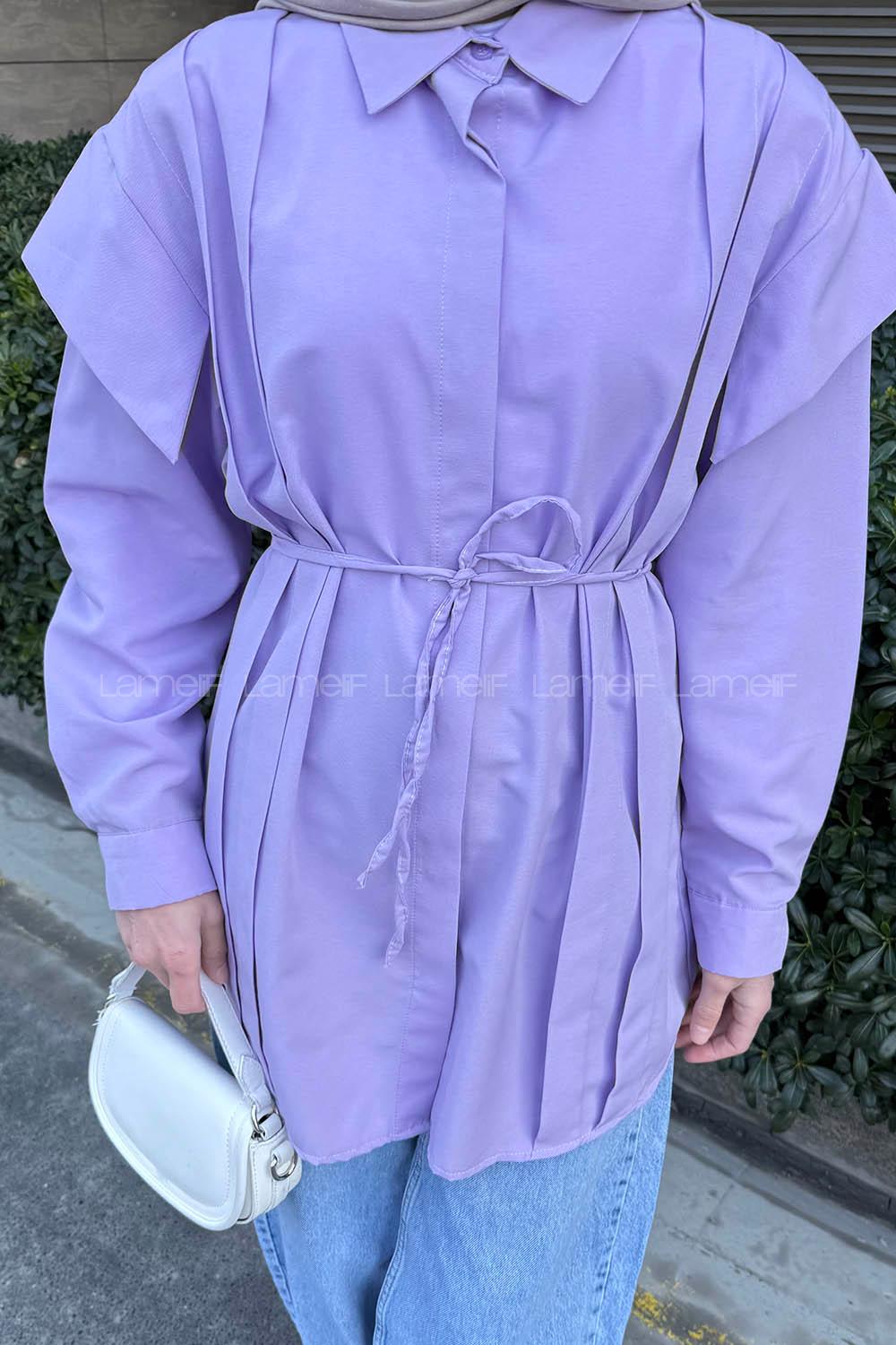 Lamelif Kat Detaylı Tesettür Gömlek Lila