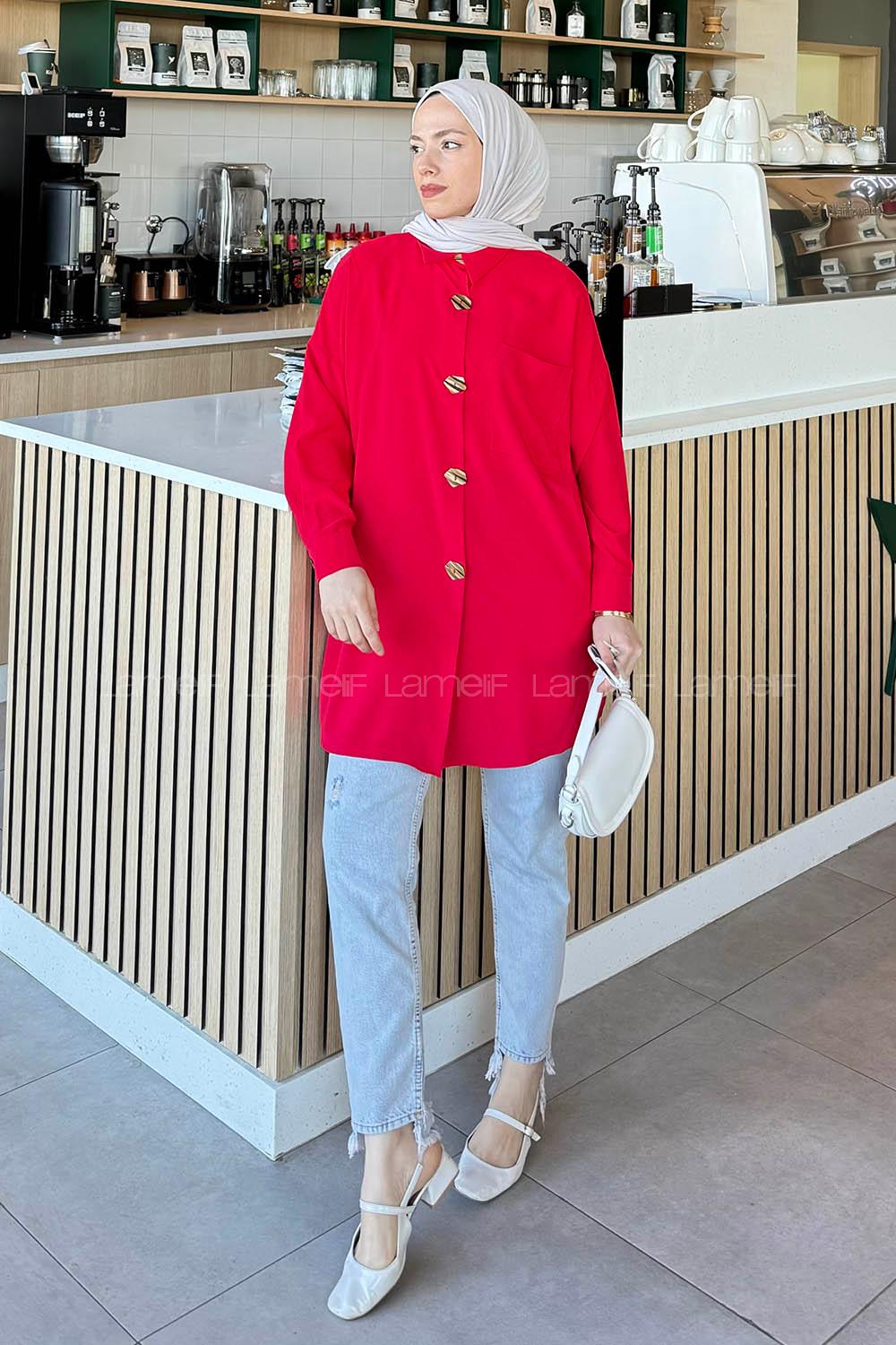 Modalamelif Tek Cepli Ayrobin Gömlek Kırmızı