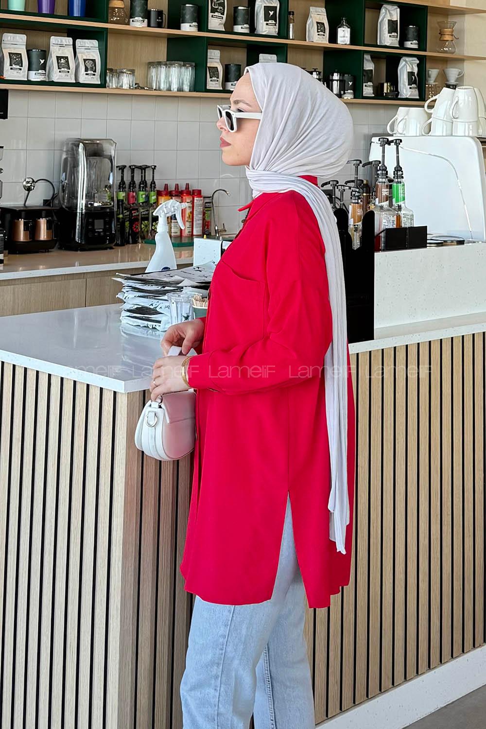 Modalamelif Tek Cepli Ayrobin Gömlek Kırmızı