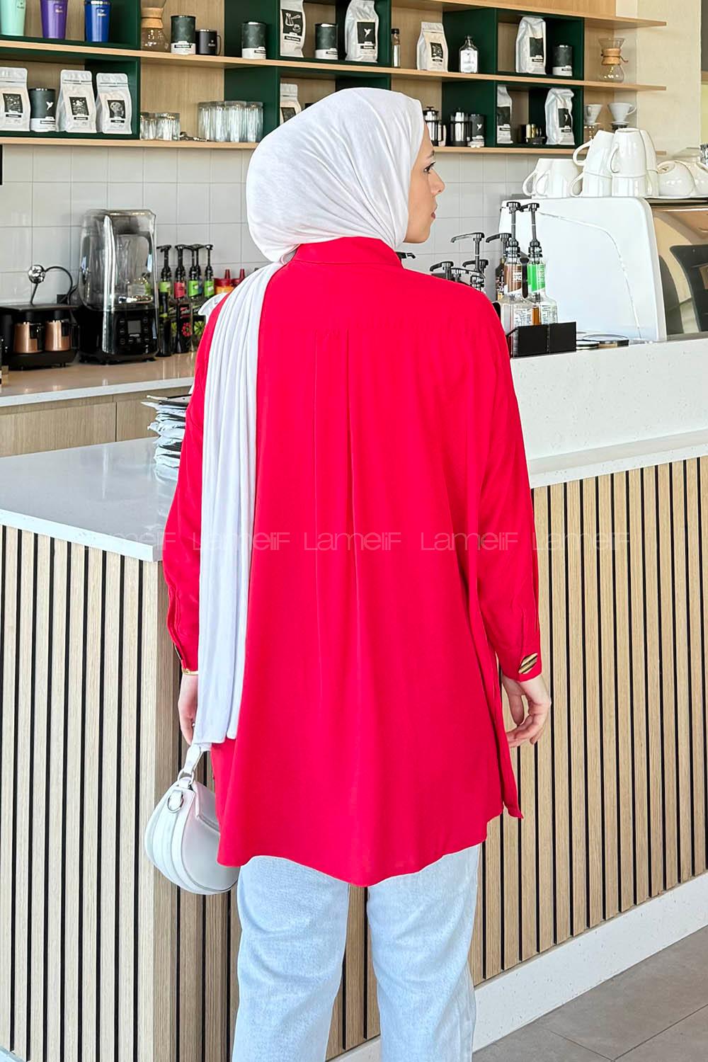 Modalamelif Tek Cepli Ayrobin Gömlek Kırmızı