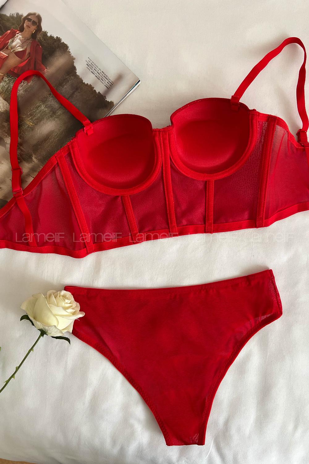 Lamelif  Simli Büstiyer Destekli Takım