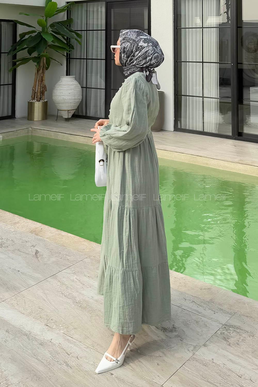 Mint Green Crew Neck Linen Dresess