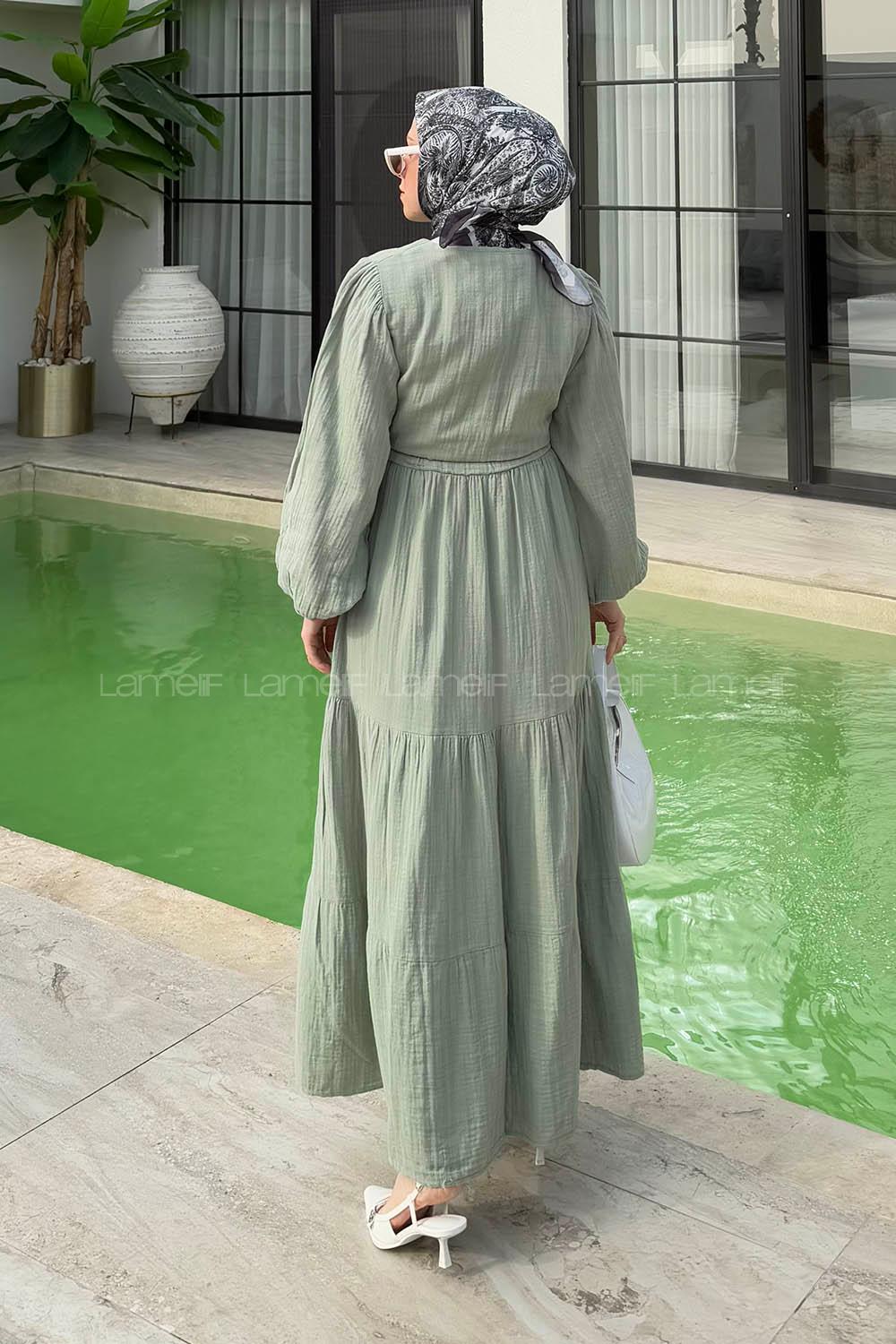 Mint Green Crew Neck Linen Dresess