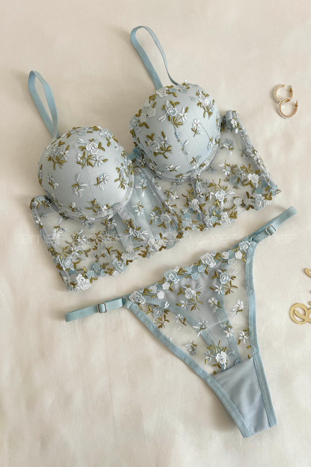 Lamelif Büstiyer Dantelli Nakışlı Destekli Takım