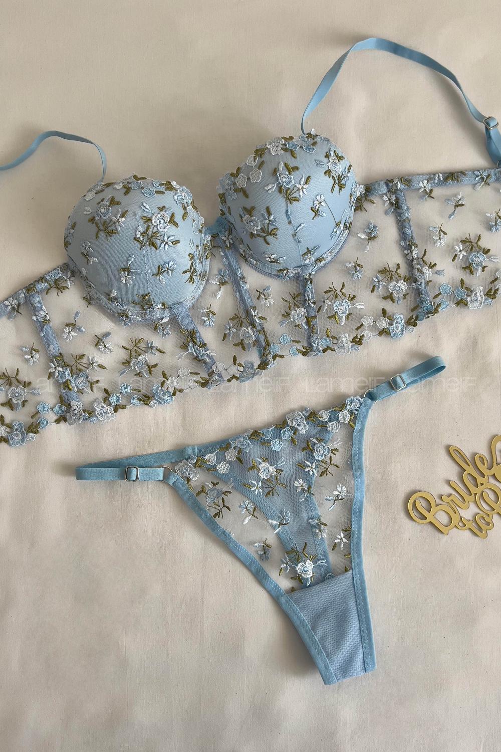 Lamelif Büstiyer Dantelli Nakışlı Destekli Takım