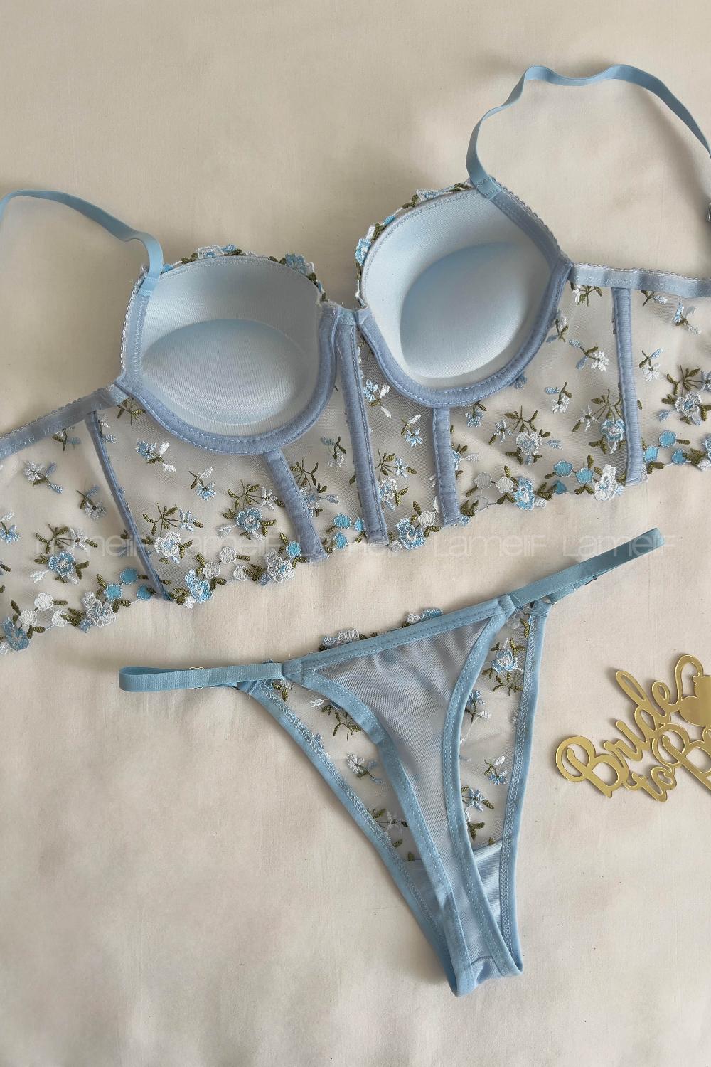 Lamelif Büstiyer Dantelli Nakışlı Destekli Takım