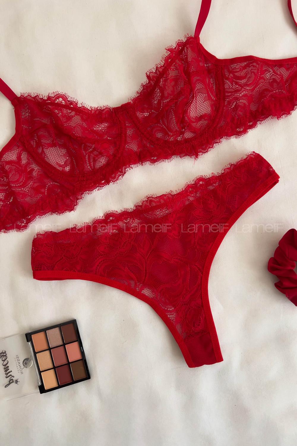 Red Cotton Fabric Underwire Unsupport 