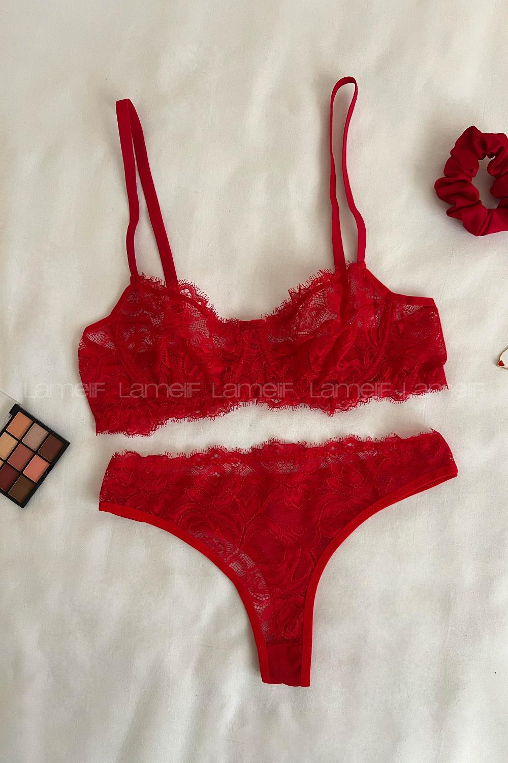 Red Cotton Fabric Underwire Unsupport 