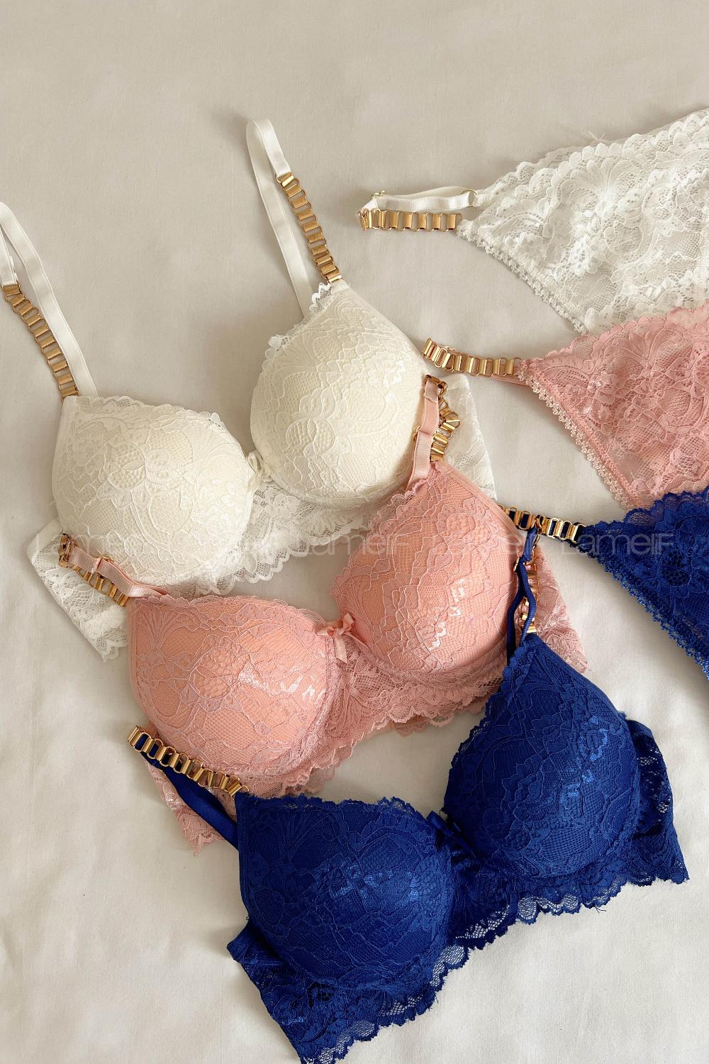 Lamelif Dantelli Destekli Sütyen Takım Pudra Renk