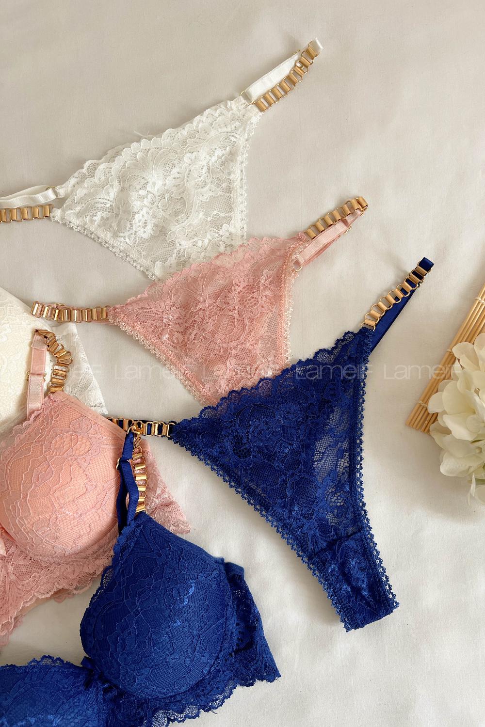 Lamelif Dantelli Destekli Sütyen Takım Pudra Renk