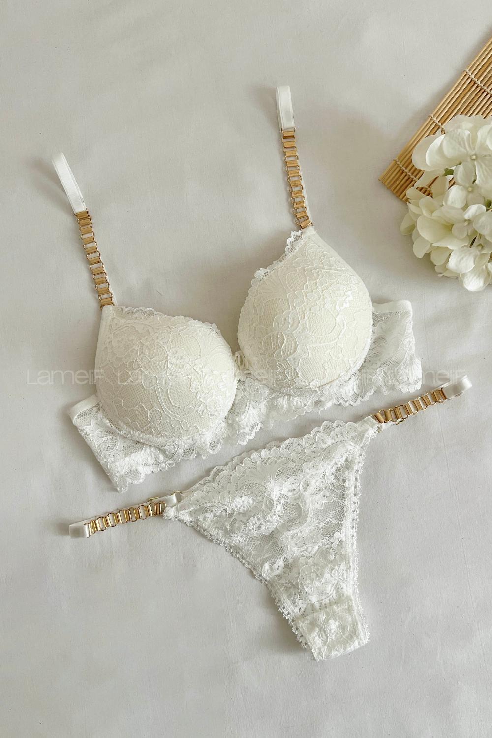 Lamelif Dantelli Destekli Sütyen Takım Saks Rengi