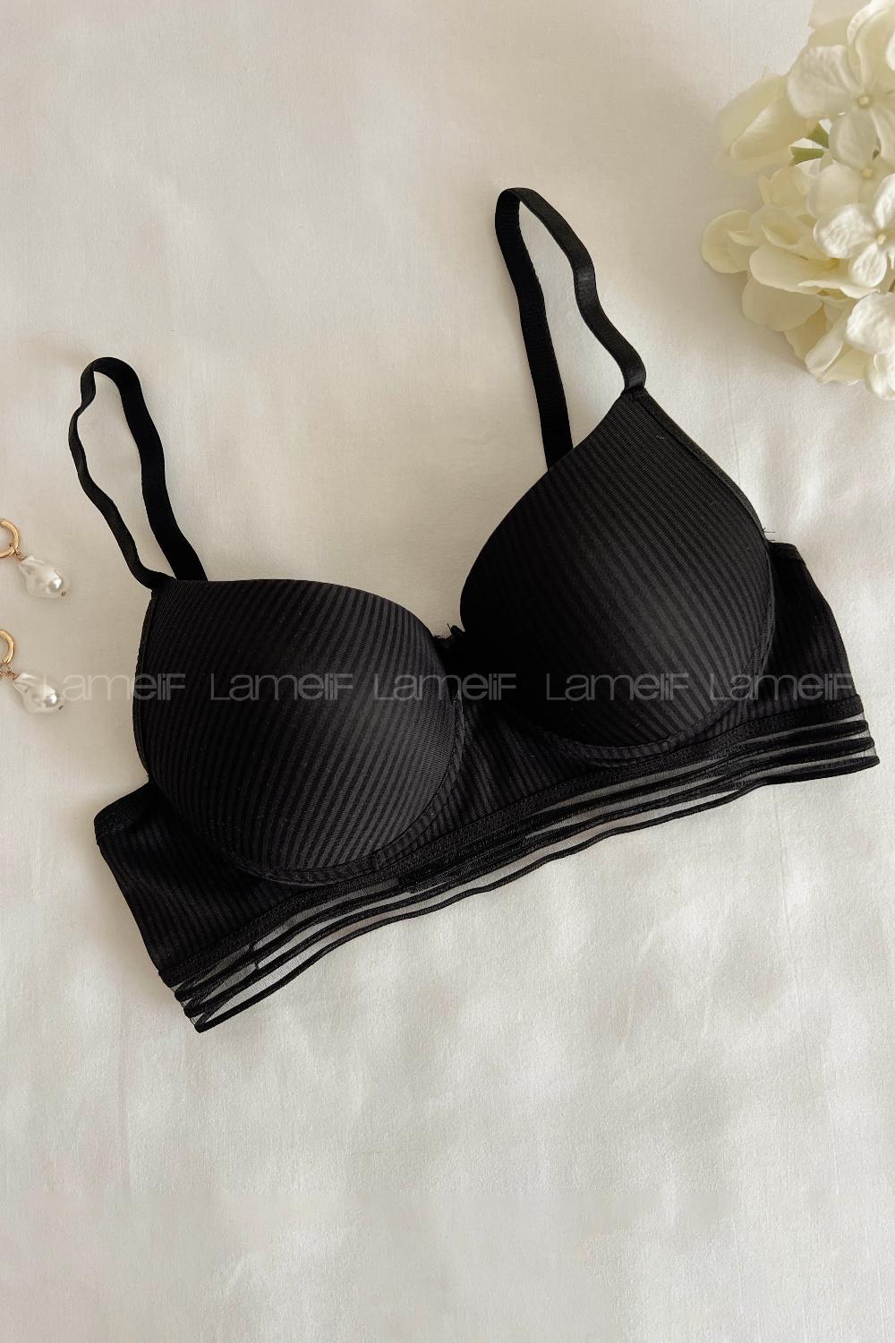 Black Cotton Fabric Without Underwire Support Bralet